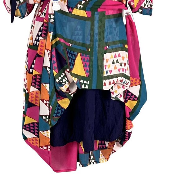 Maeve Anthropologie Womens Fit 4-6 Geometric Print Kimono Wrap Dress Artsy Fairy - Picture 4 of 14